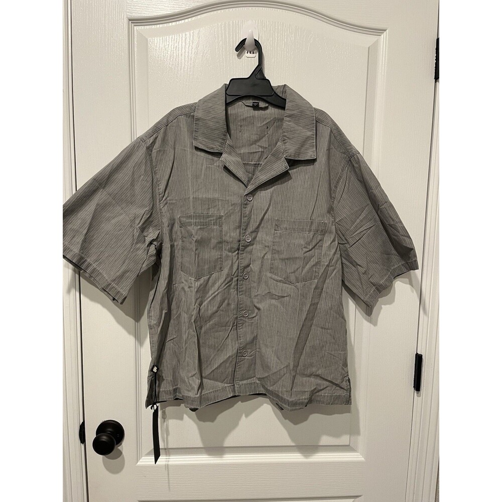 Ananke Men’s Short Sleeve Button-Up Shirt Gray Striped Size L NWT